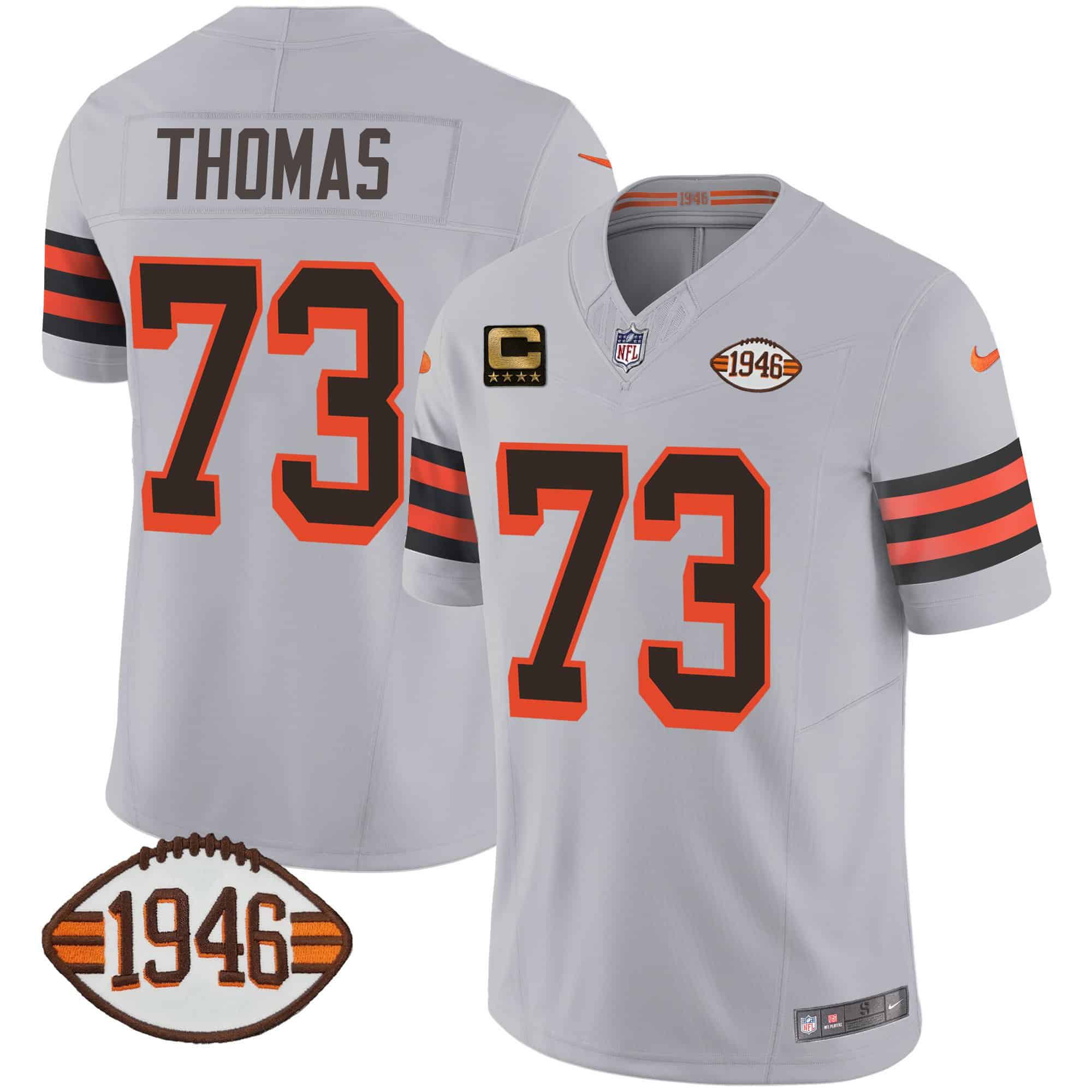 Men Cleveland Browns 73 Thomas Grey 1946 75th Anniversary Patch 2024 Nike NFL Jersey